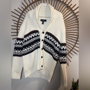 Forever 21 Men’s Cream and Black Shawl Collar Cardigan Canincore Après-Ski M